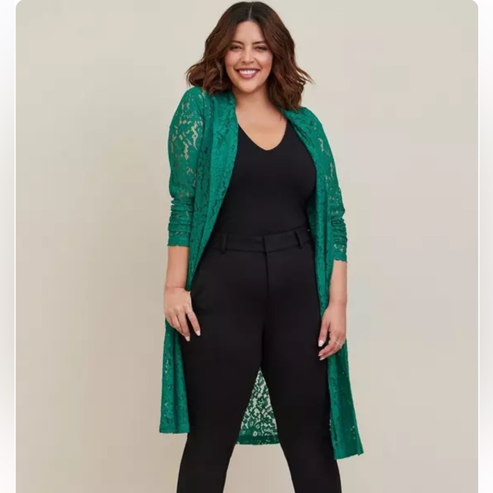 TORRID NWT $109 Long Sleeve Sheer Green Lace Trench Jacket Top Size 1 US 1X 💚